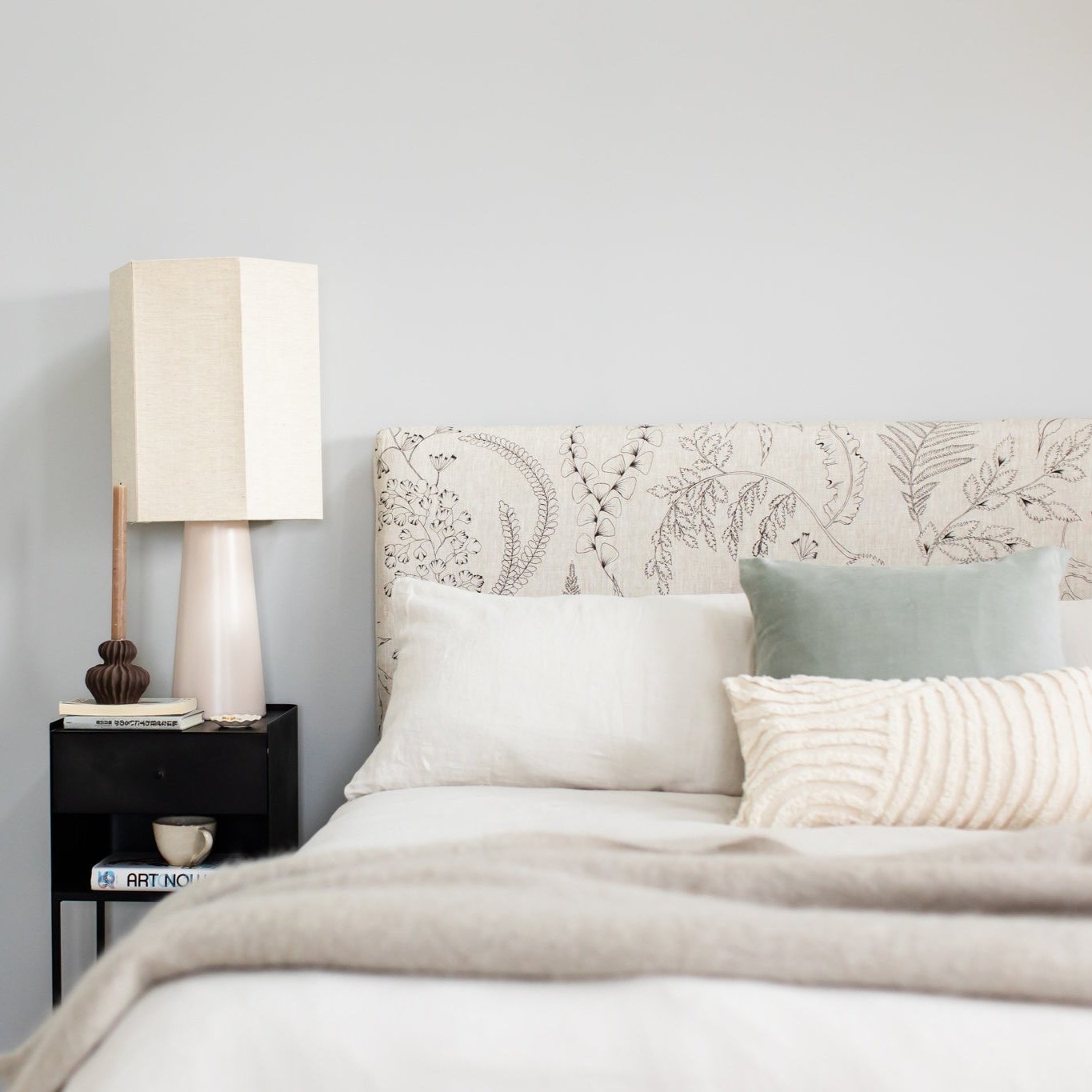 Forest Ferns Natural - 100% Linen - Sustainable Interior Fabric - Biophilic - Headboard
