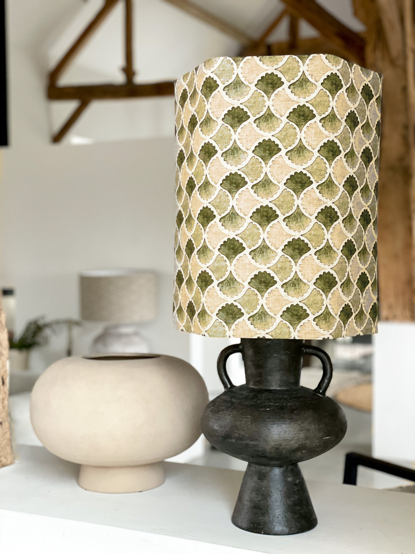 MaidenhairOlive_LinenFabric_SustainableInteriors_BiophilicDesign_Lampshade_Handmade
