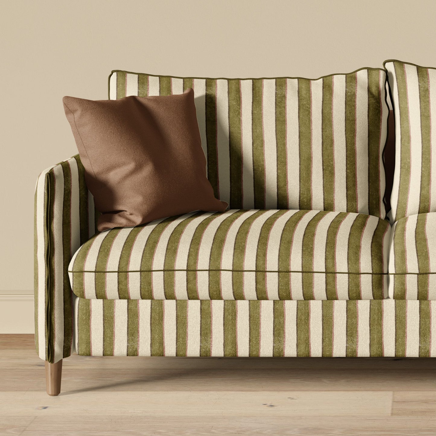 ribbons stripe fabric - moss green - upholstered sofa