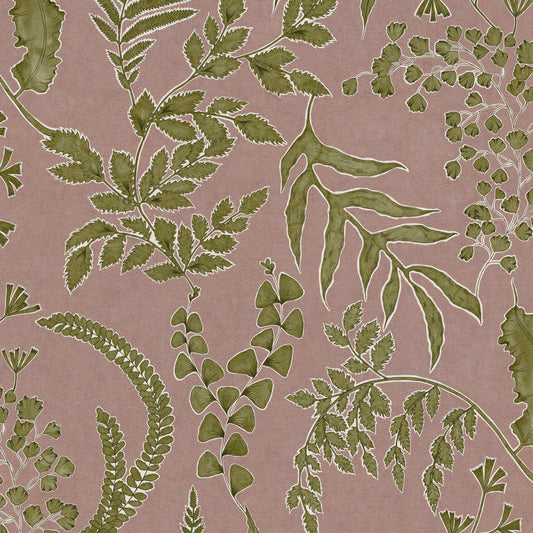 Green leafy pattern on a pink background