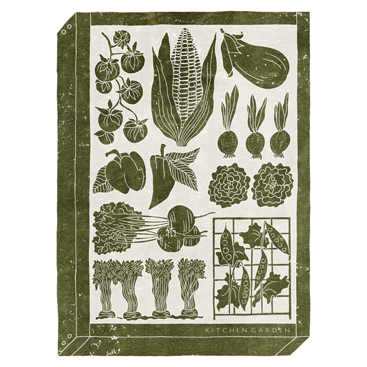 Home Decor Print - Nature-inspired Prints - Kitchen Garden - Linocut Effect Illustration - Green