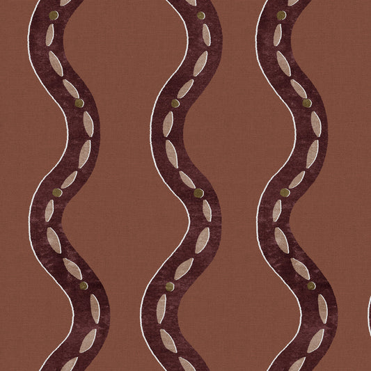 Sea glass inspired fabric, wavy pattern, plum colours