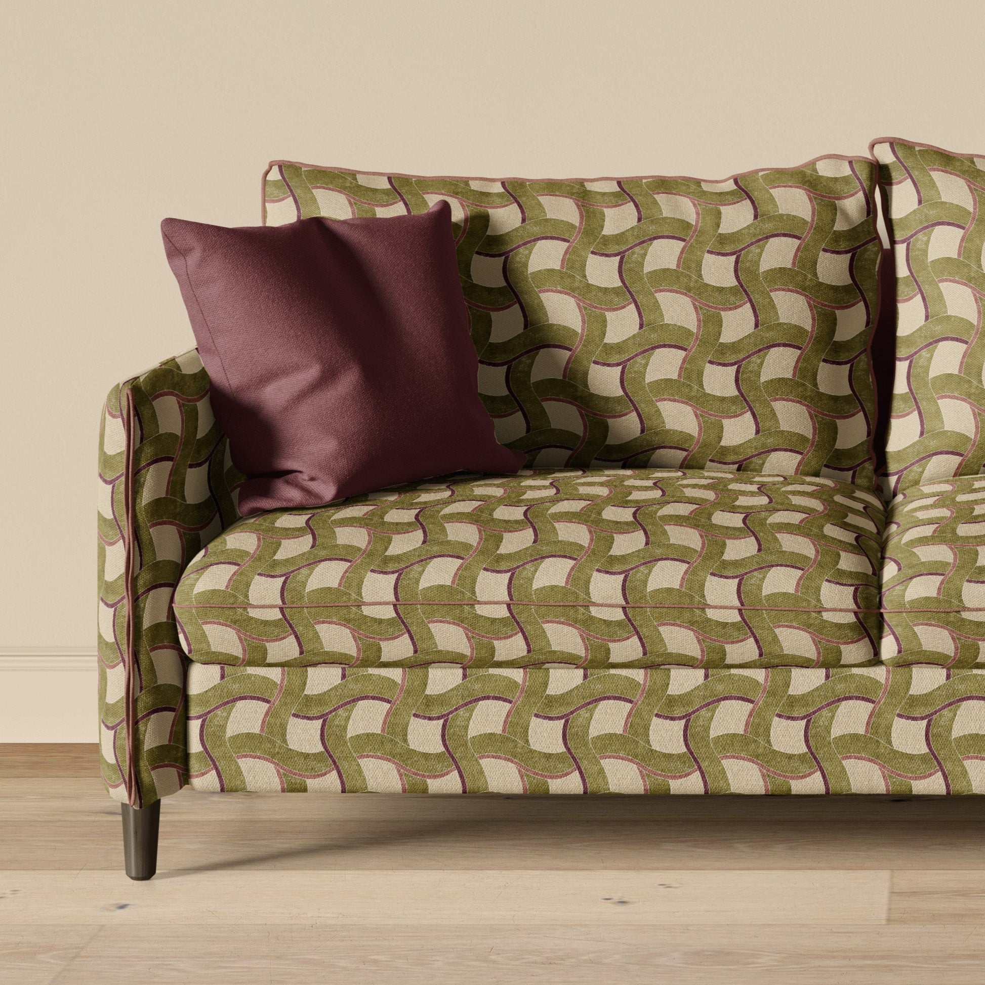 wicker fabric - moss colour - checkered pattern - upholstered sofa